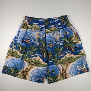 Vintage 90s Hawaiian Islands Board Shorts Size Large Drawstring AOP Beach Ocean